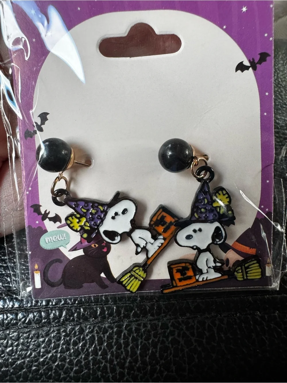 Halloween Snoopy Witch Dangle Earrings - Black & Purple